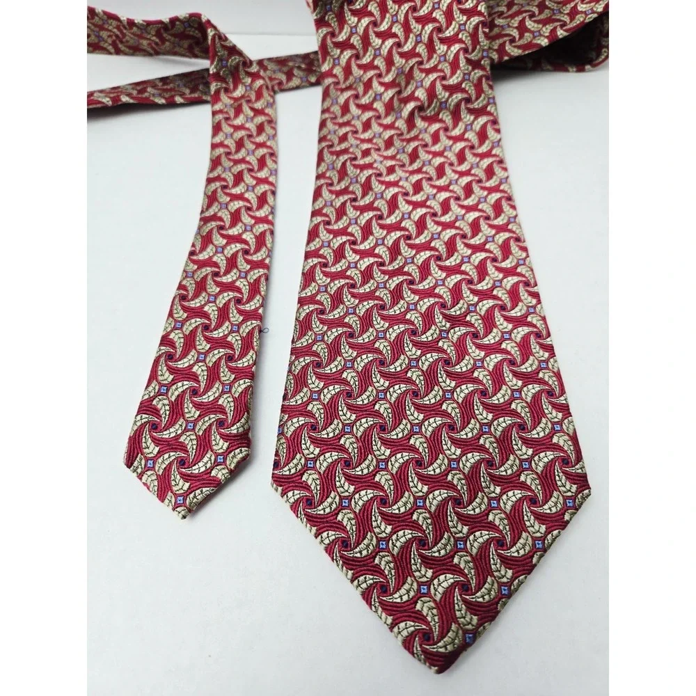Hickey Freeman‎ Men's Tie red gold pattern luxury tie %100 silk